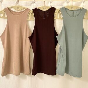 3 Women's Tank Tops, pink, brown, and light green, size XS